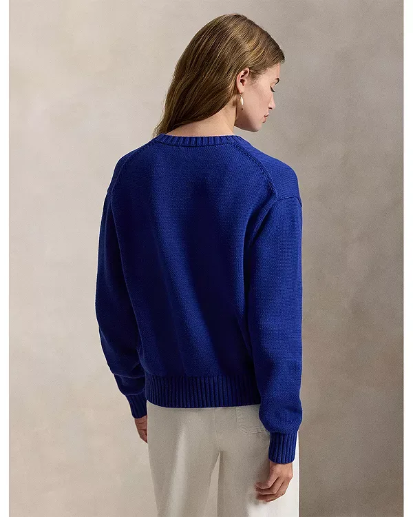 Свитер с круглым вырезом из смесовой хлопковой ткани Ralph Lauren, Blue — фото 3