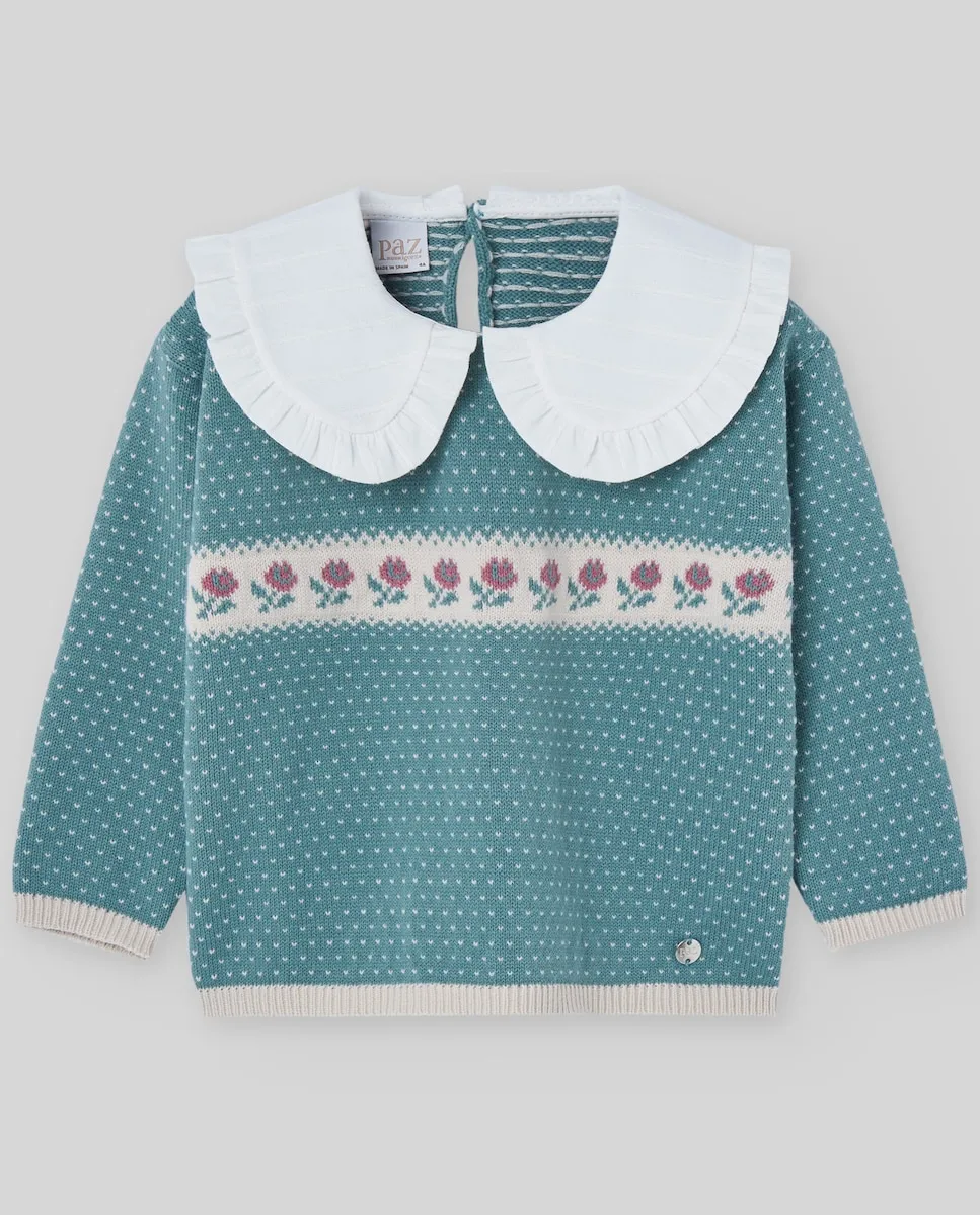 

Детский джемпер жаккард коллекции Помпон Paz Rodríguez, темно-зеленый