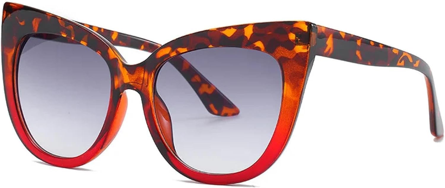 

Роскошные солнцезащитные очки для женщин, большие, в стиле «кошачий глаз», винтажные, круглые, с крупной оправой, защита от УФ-излучения UV400 для использования на открытом воздухе TVTBBVV, Leopard Red-grey