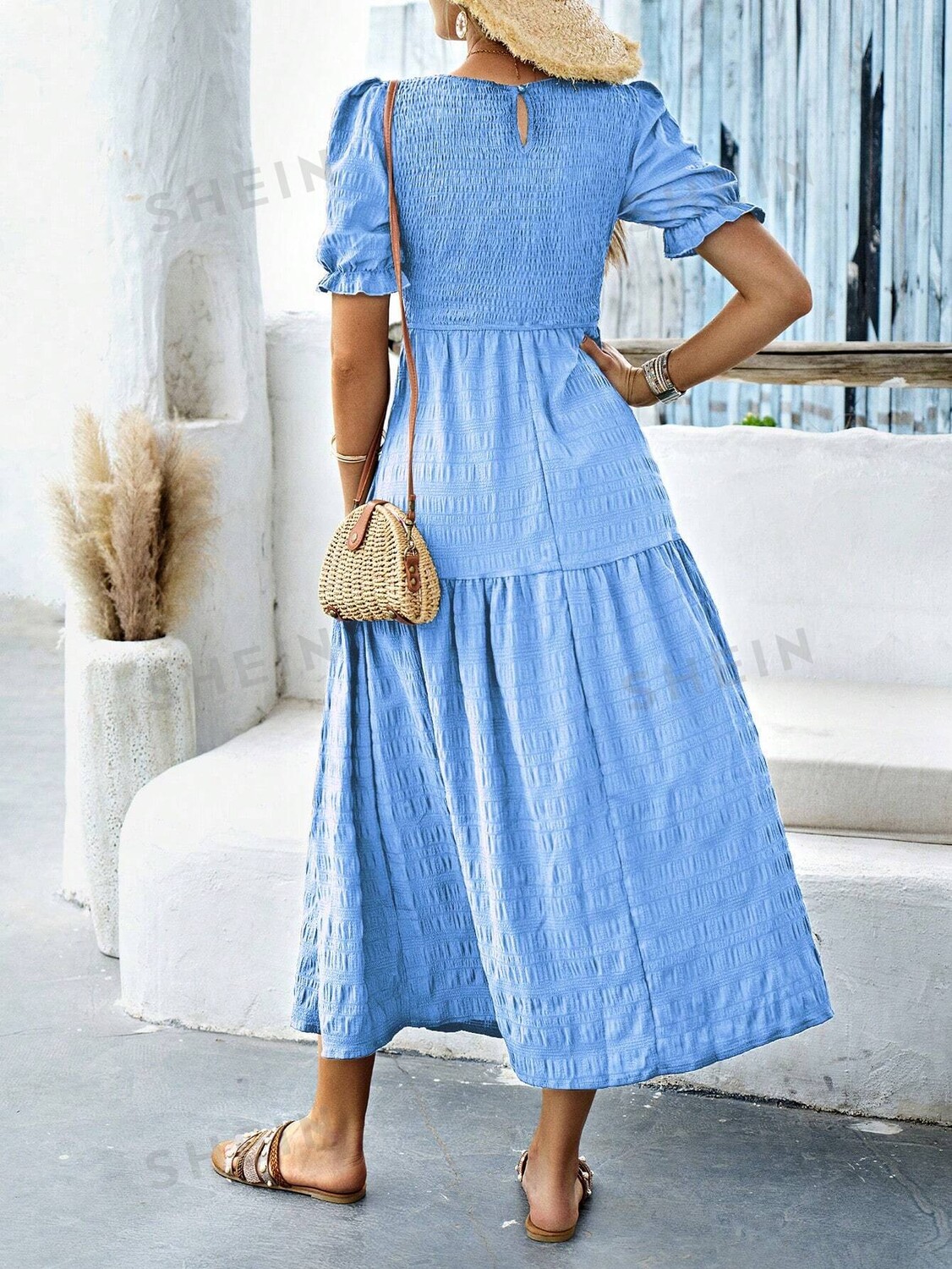 

Платье свободное Shein Vcay с круглым вырезом, синий