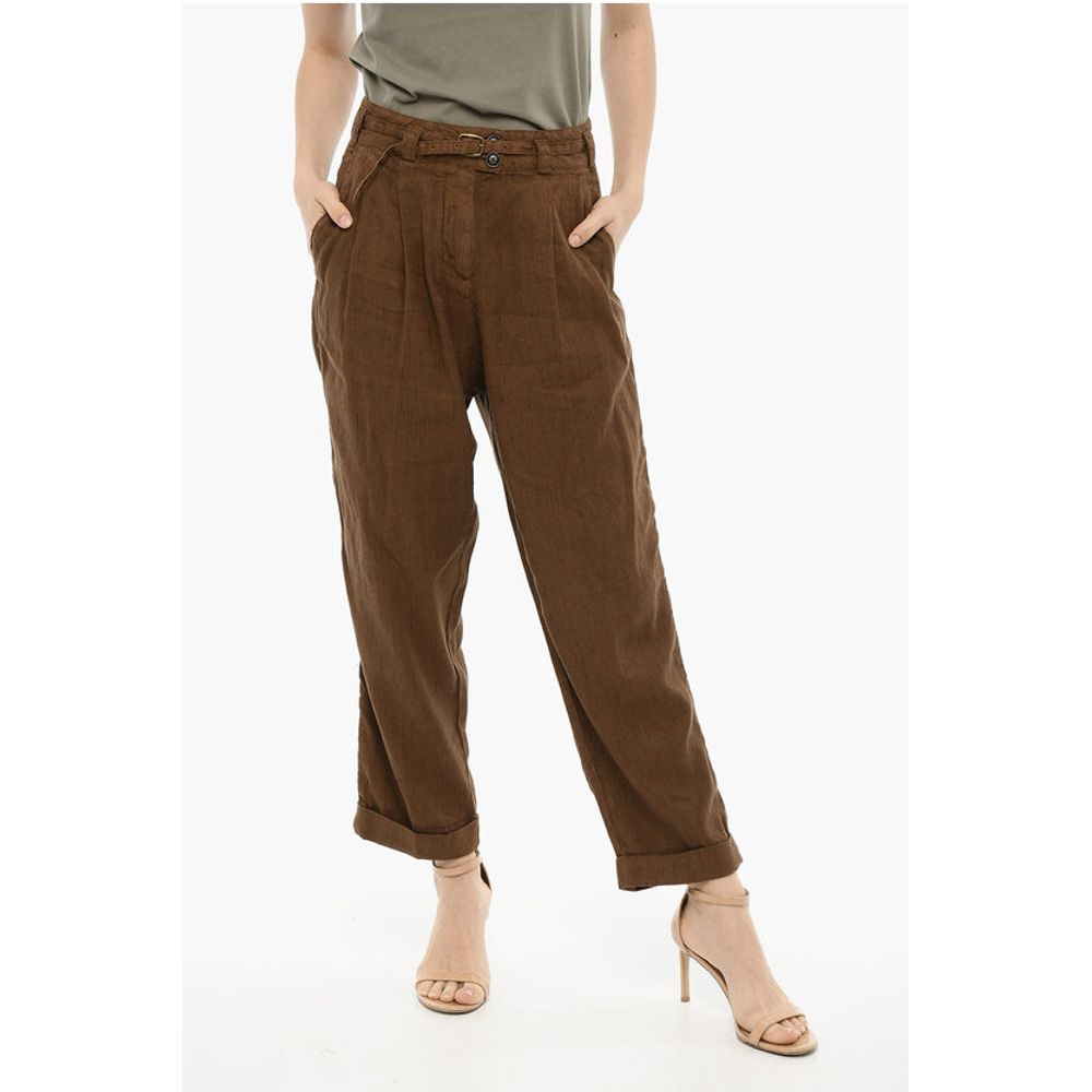 

Брюки из льна и хлопка с двойной складкой и поясом Woolrich, Brown