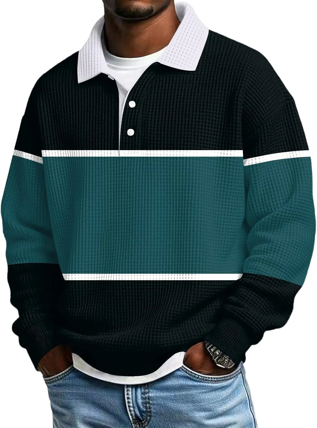 

Футболка-поло Waffle для мужчин Slim Fit с длинным рукавом