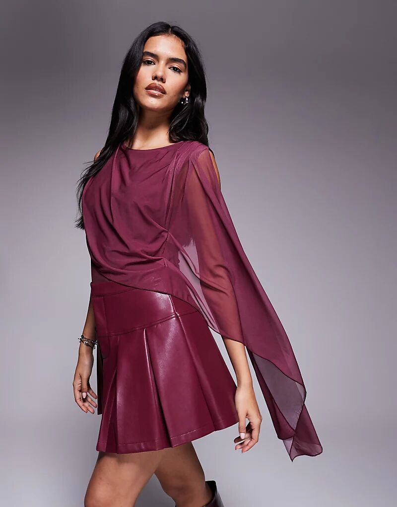 

Облегающий боди ASOS DESIGN с сетчатой ​​накидкой бордового цвета