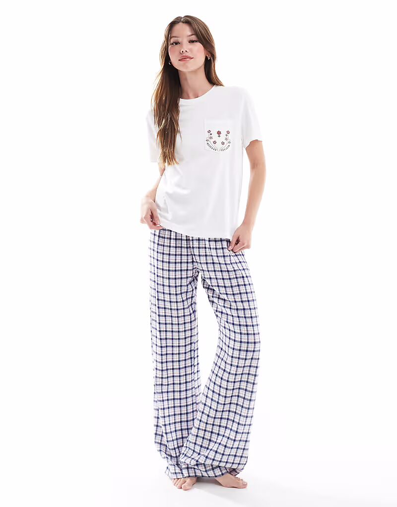 

Пижамные брюки бойфренда из хлопковой фланели в синюю клетку Cotton:On