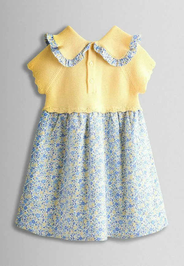 Платье-Комбинезон прямого кроя с воротником-рюшами Jojo Maman Bébé, Yellow Floral Embroidered — фото 2