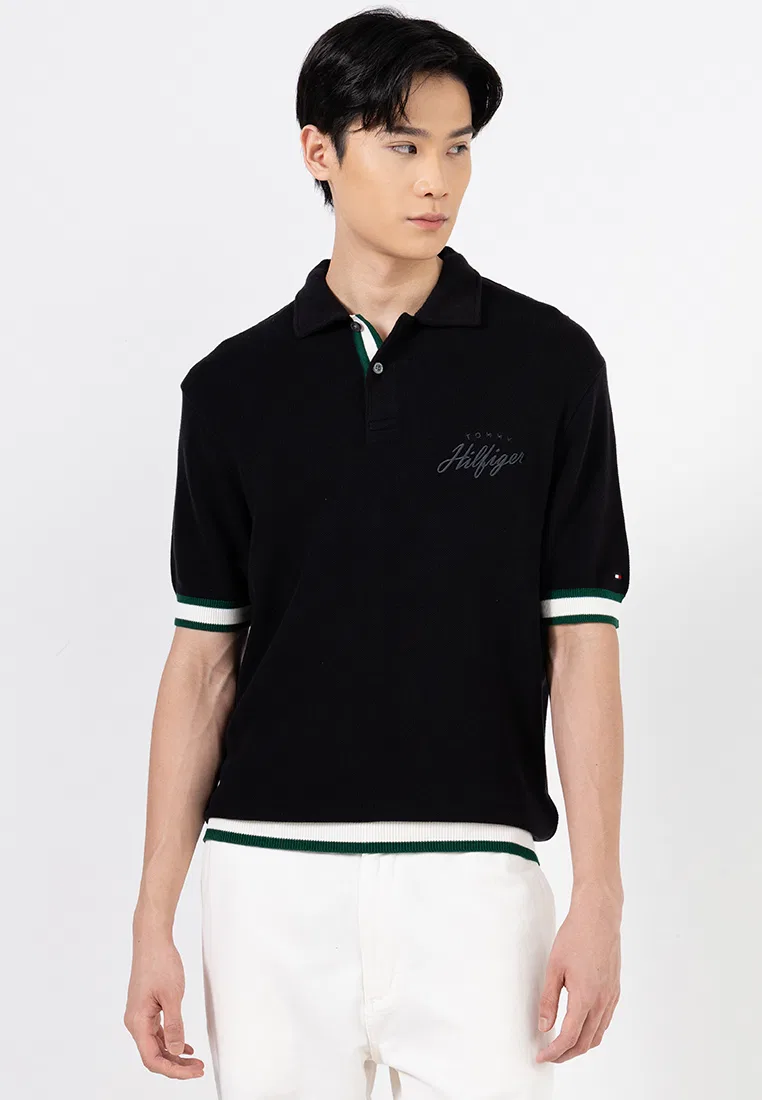 Поло, классическая посадка, плоский трикотаж, TH Mainline Tommy Hilfiger, черный