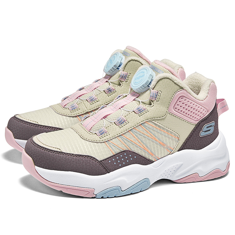 Skechers Kids Противоскользящие износостойкие детские ботинки бежево-голубого и розового цвета — фото 3