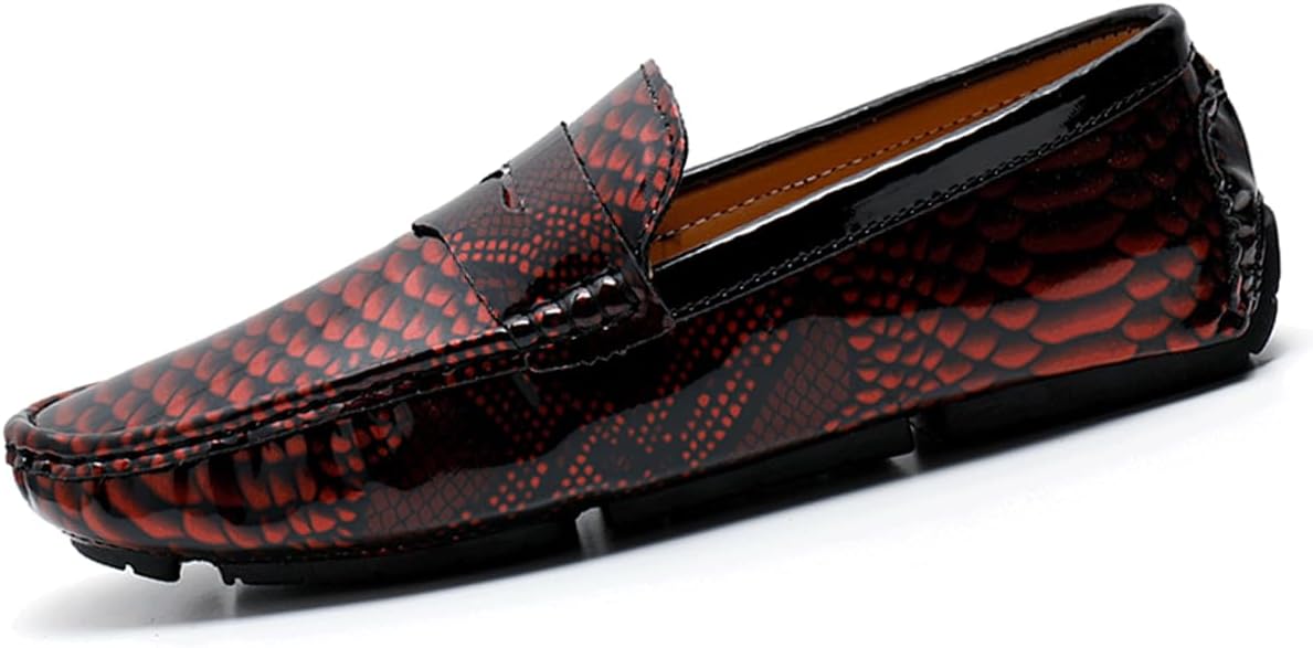 

Мужские слипоны-лоферы с принтом под змею, кожаная обувь для улицы Dacnakby, красный