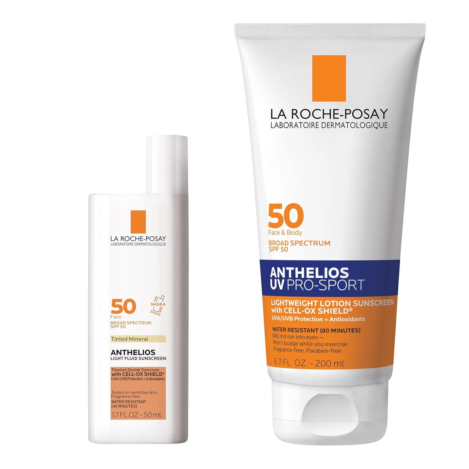 Набор La Roche-Posay Anthelios тонированный солнцезащитный крем SPF 40+, широкий спектр SPF Zinc Oxide + La Roche Posay Anthelios UV Pro-Sport солнцезащитный крем SPF 50, для лица и тела, Tinted with UV Pro Sport Sunscreen
