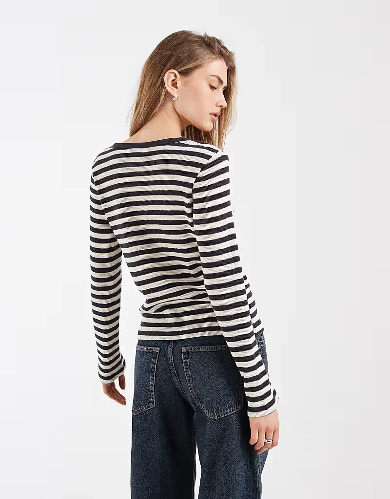 Свитер Levi's Rooney Waffle Henley в полоску, черно-кремовый — фото 4