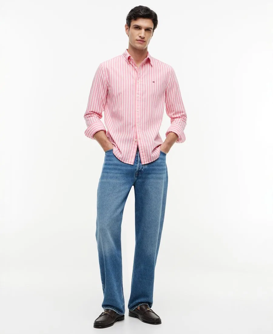 Рубашка с длинным рукавом Regular Fit Flex Poplin Stripe Tommy Hilfiger, Pink Stripe — фото 2