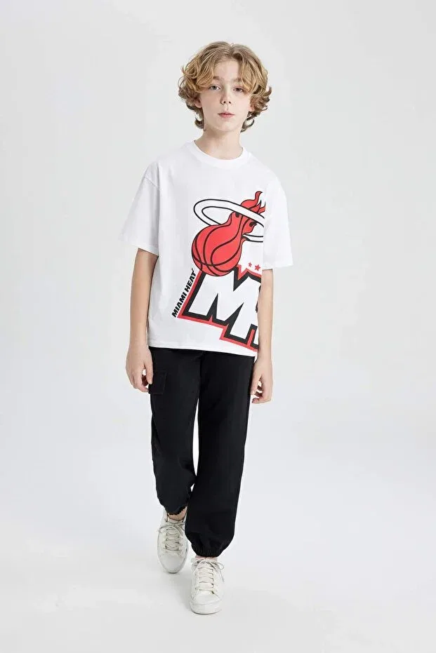 Детская футболка для мальчиков с принтом NBA Miami Heat Oversize Crew Neck Short Sleeve Defacto, White-Wt34 — фото 2