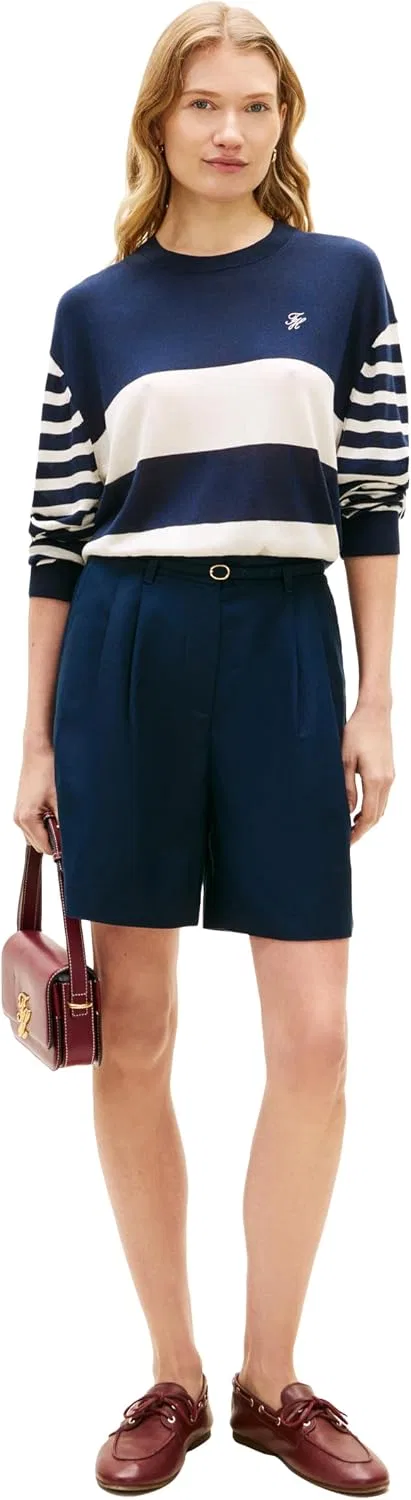 Женский пуловер с цветовым блоком Tommy Hilfiger, Big Bright Stripe Dark Night Navy / Calico — фото 4