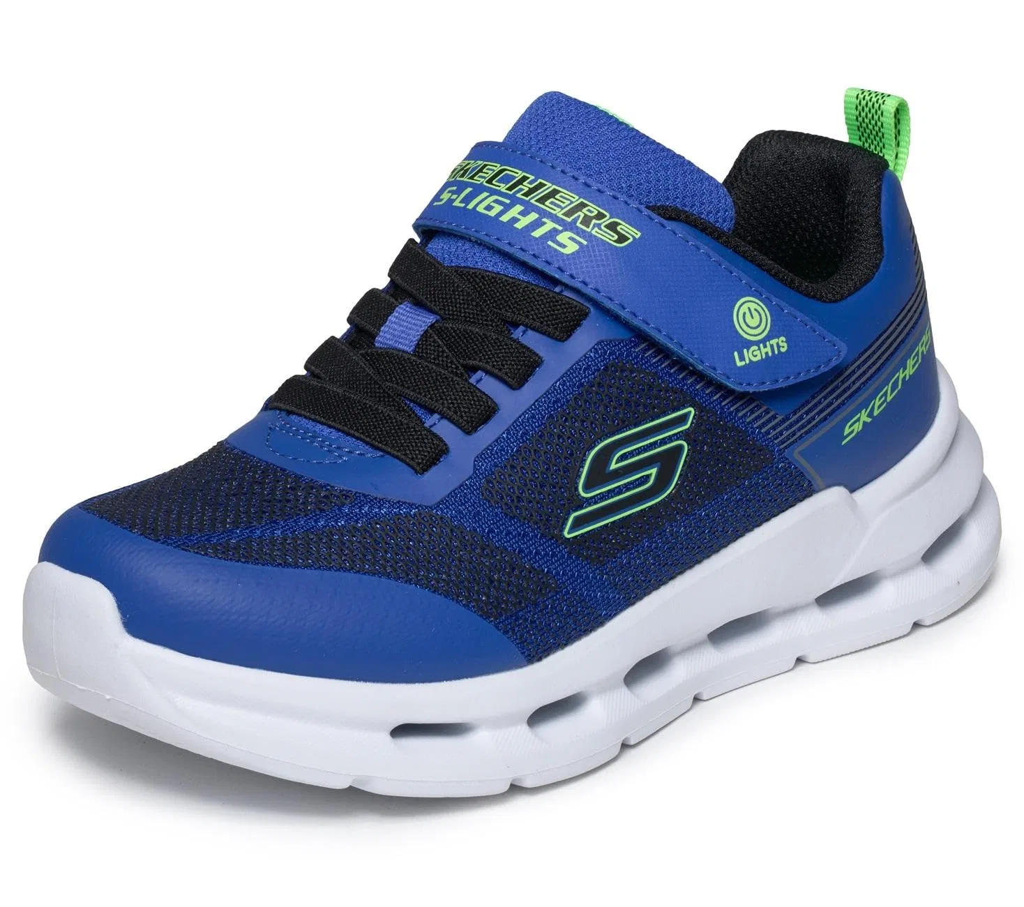 Детские кроссовки для мальчиков с подсветкой Glide-step Lights Skechers, Blue Black Synthetic Textile Lime Trim