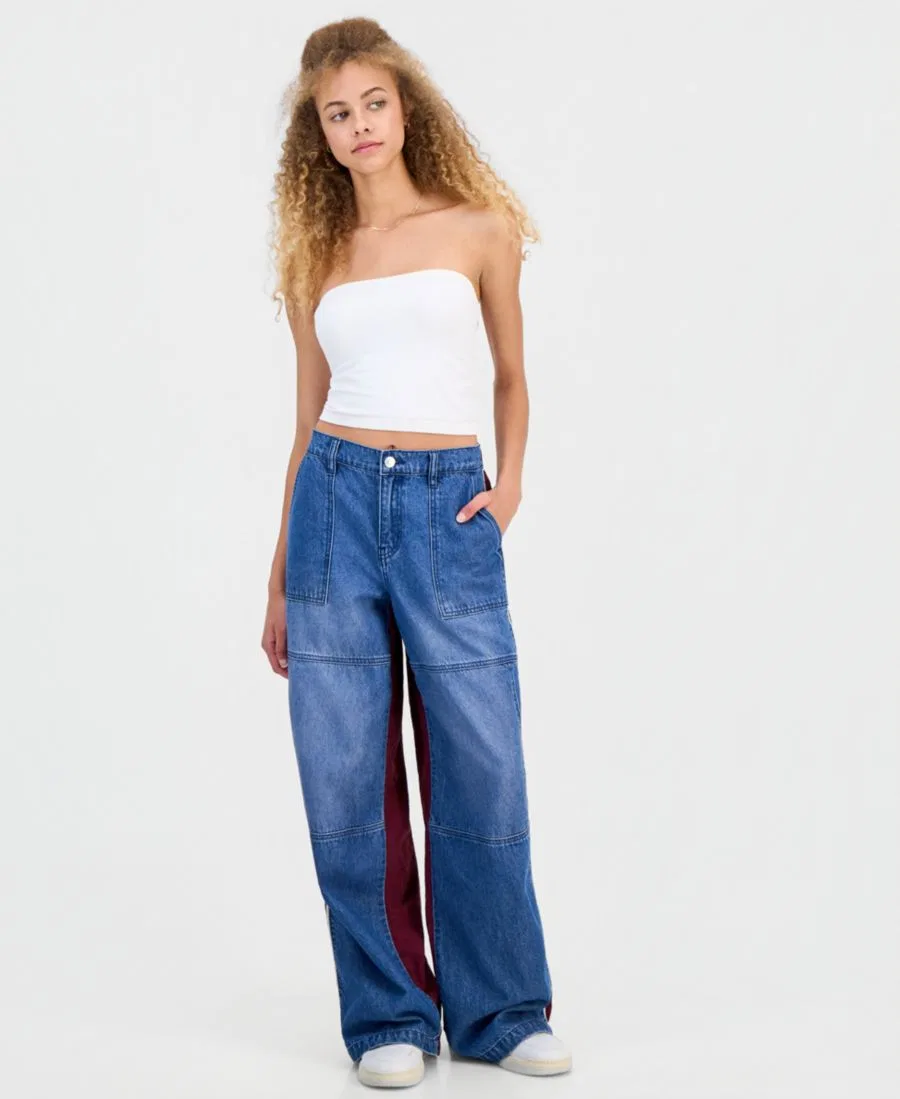 Джинсы-карго с широкой штаниной из смесовых материалов Madden Girl, Rinse Wash & Burgundy