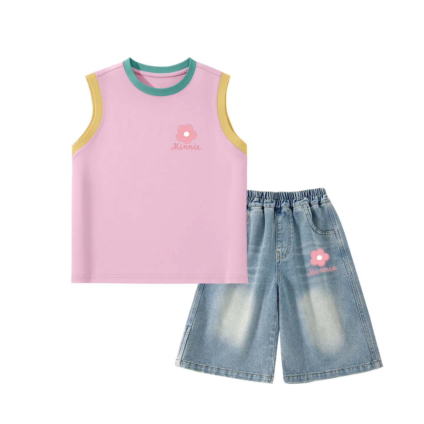 Детский спортивный костюм с круглым вырезом, тонкий, Disney, Rose Red + Denim Blue — фото 3