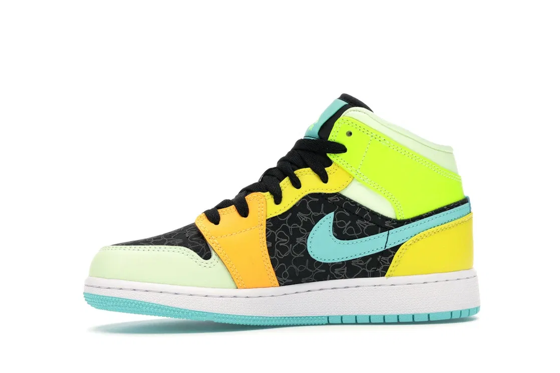 Детские кроссовки Lifestyle с принтом Jordan 1 Mid SE Aurora Green, Black/Aurora Green — фото 3