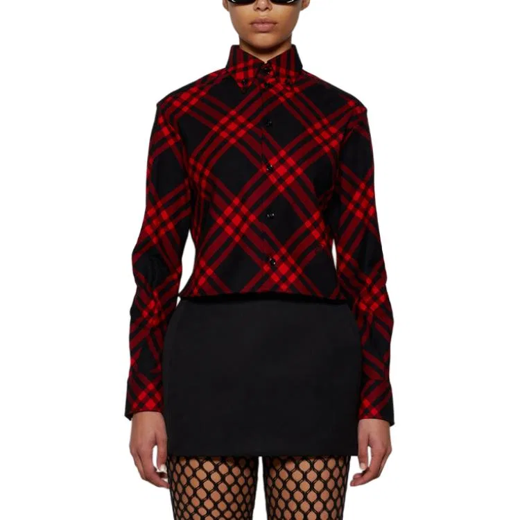 Женская рубашка с клетчатым принтом, укороченная Burberry, Red — фото 4
