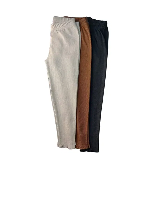 Детские леггинсы для девочек из трикотажа 3-комплект Fun Kids Colthinig, Black-Beige-Vison