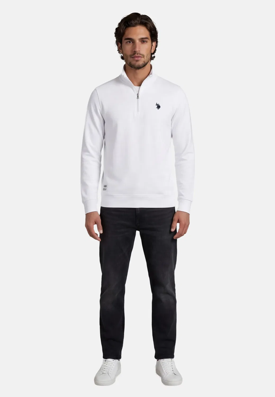 Мужское худи с полузастежкой-молнией U.S. Polo Assn., White — фото 3