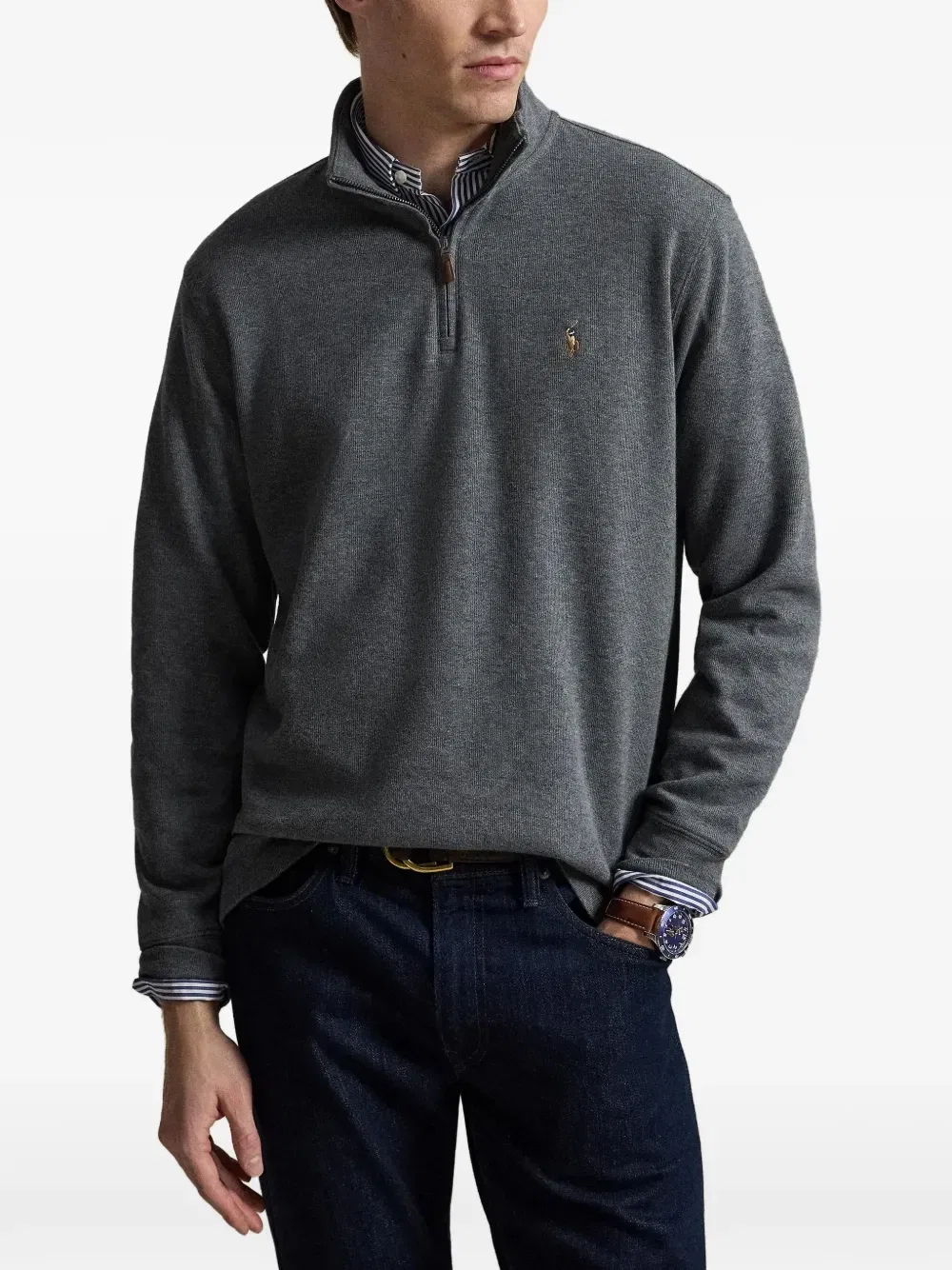 Свитер Estate-Rib на молнии Polo Ralph Lauren, серый — фото 3
