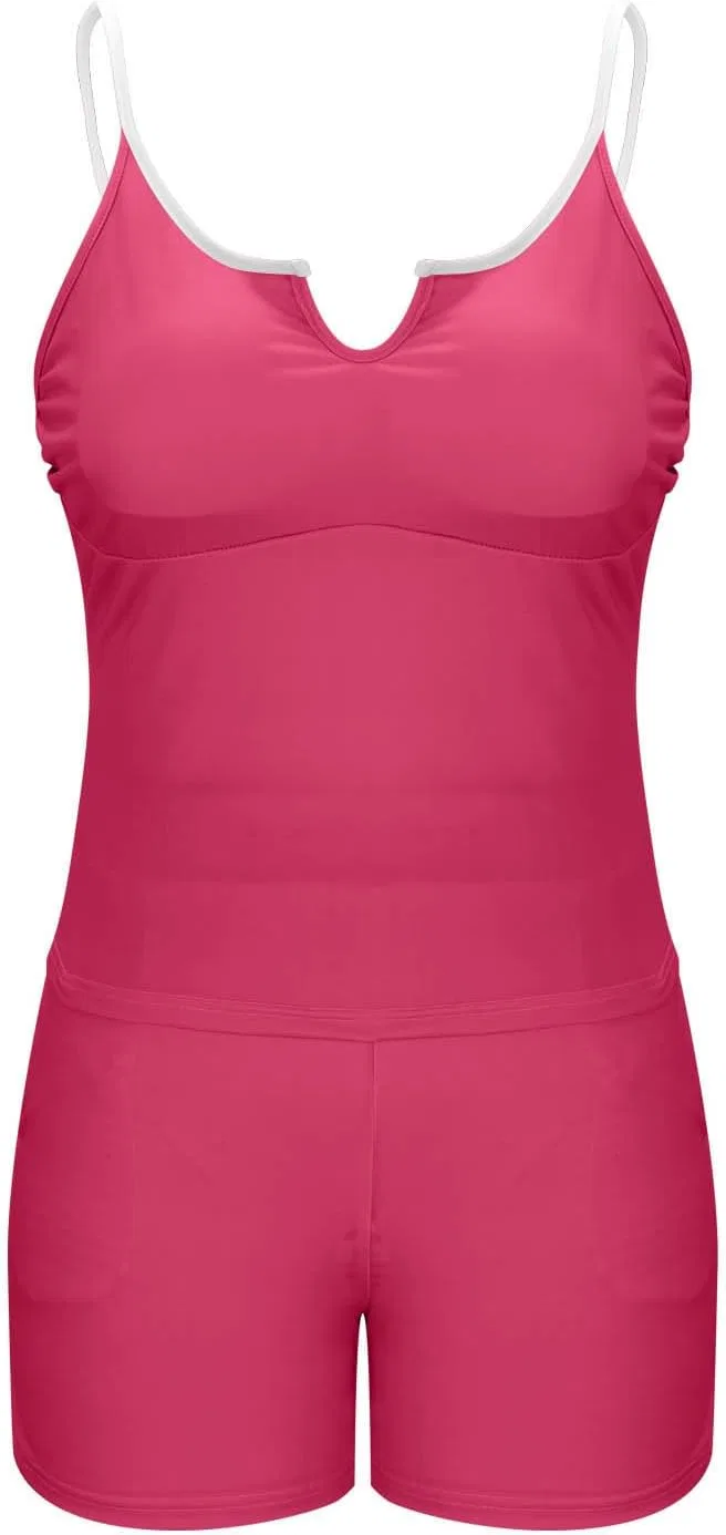 Женский танкини с V-образным вырезом и свободным топом, Hot Pink — фото 3