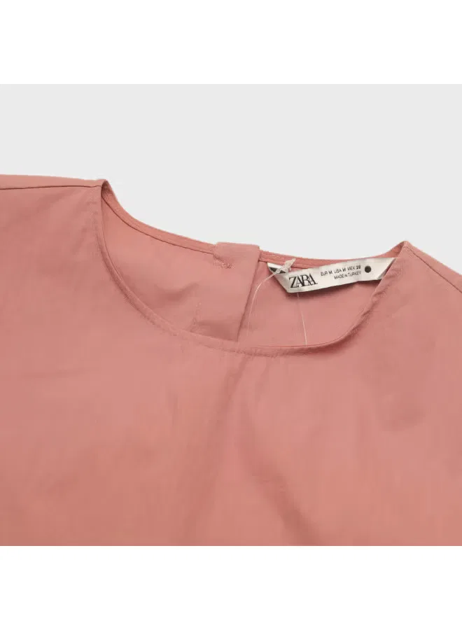 Рубашка оверсайз с коротким рукавом Zara, приглушенный розовый — фото 4