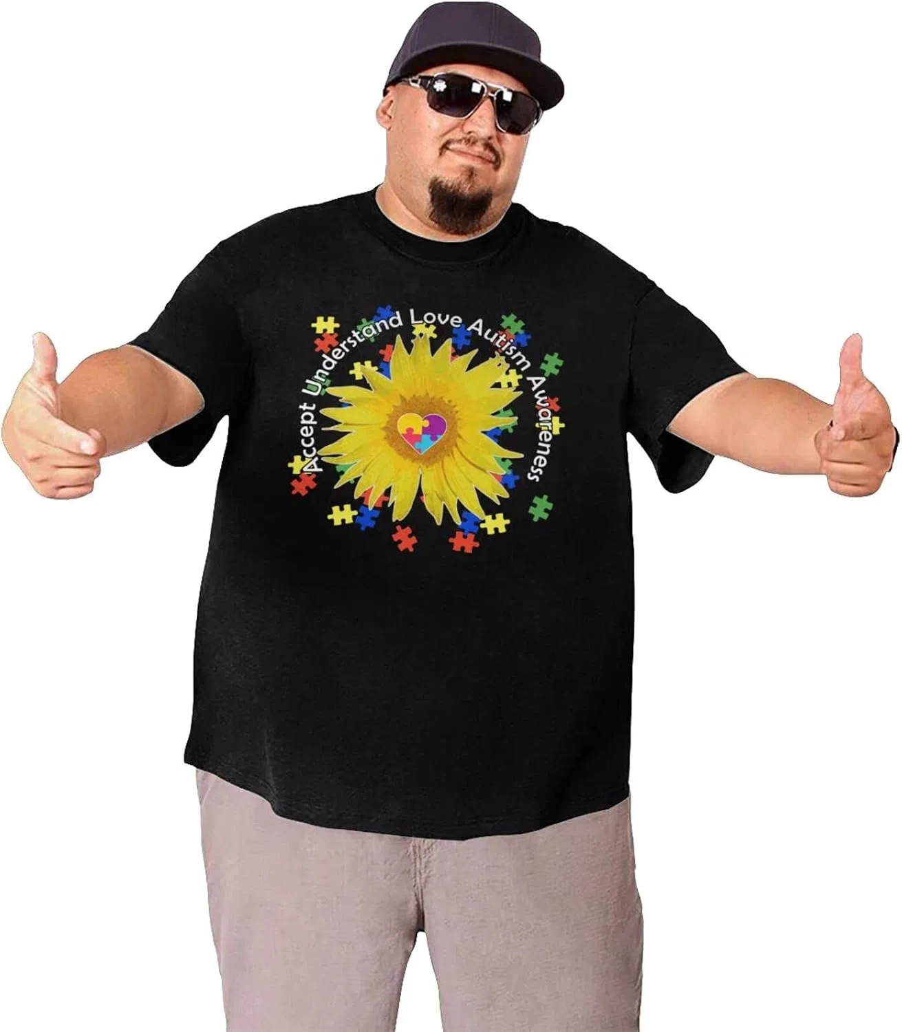 Мужская футболка с графическим принтом Crew Neck, Accept Understand Love Autism Awareness1 — фото 3