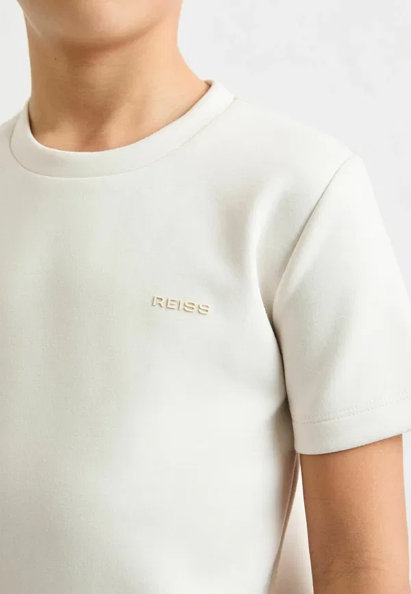 Футболка полиэстеровая Wesley premium interlock logo t-shirt Reiss, Stone, цвет stone — фото 3