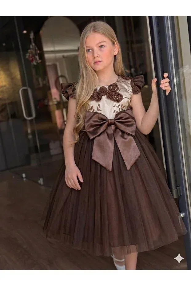 Детское платье для девочек кружевное Miss Lorin Kids, Brown — фото 2
