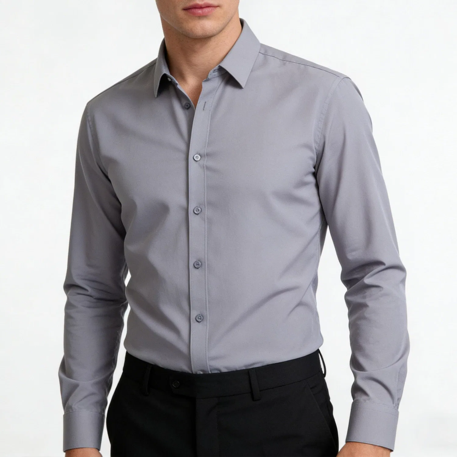 Мужская рубашка с длинным рукавом, современный slim fit, Grey — фото 2