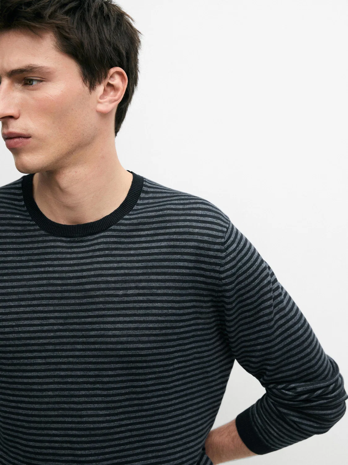 Льняной свитер с полосатым узором Massimo Dutti, темно-синий — фото 4