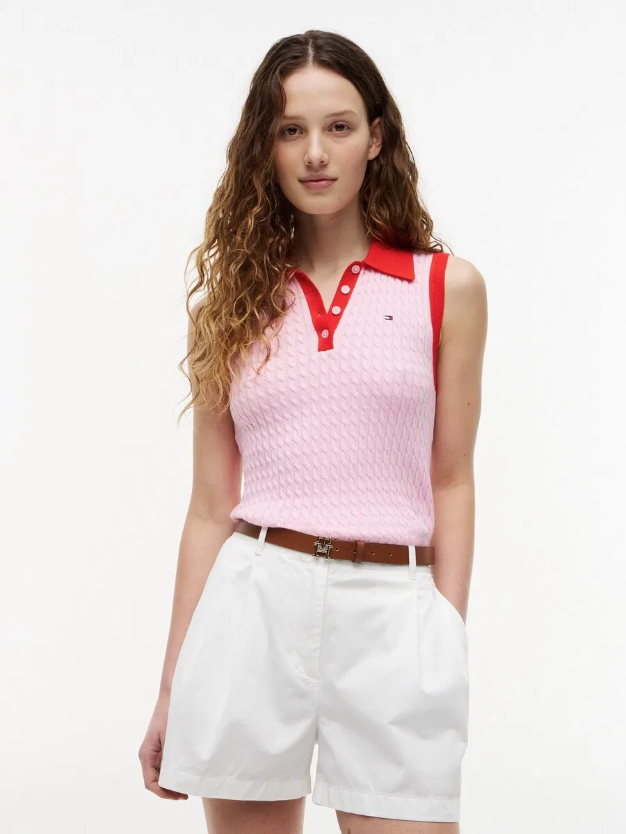Вязаный топ TOMMY HILFIGER 'Cable Slim Sleeveless' в розовом цвете — фото 2