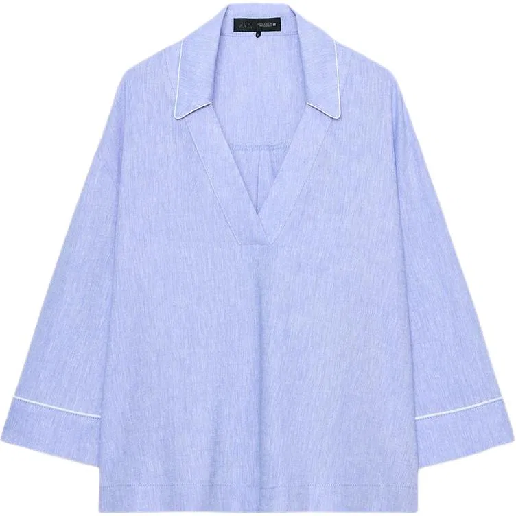 Женская рубашка с V-образным вырезом Light Blue ZARA