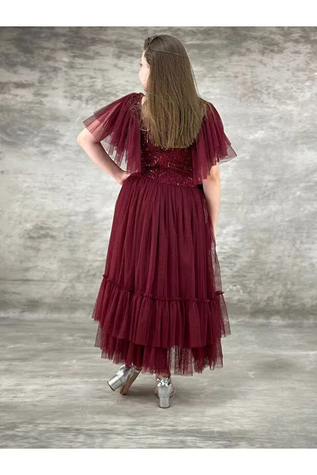 Детское платье для девочек кружевное Esila model Pumpido, Burgundy — фото 3