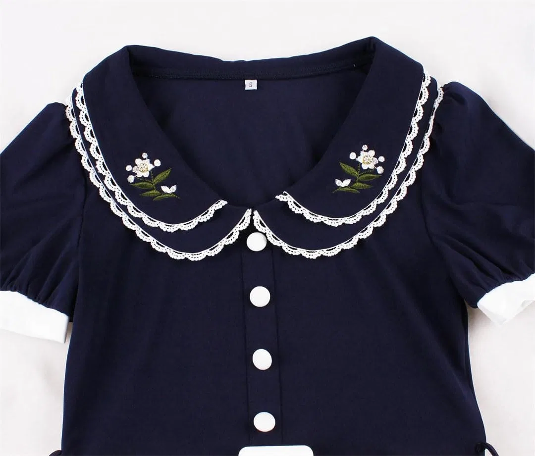 Женское повседневное платье с цветочной вышивкой, Navy Blue — фото 3