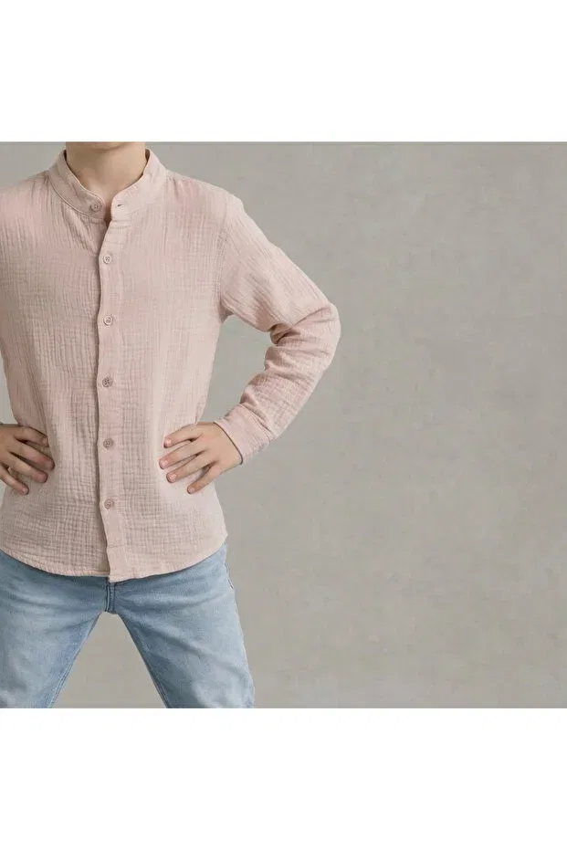 Детская рубашка для мальчиков из муслина Nr Narrengi, Beige — фото 4