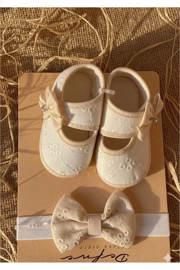 Детские пинетки для девочек с бантом Vavbaby, Beige — фото 2