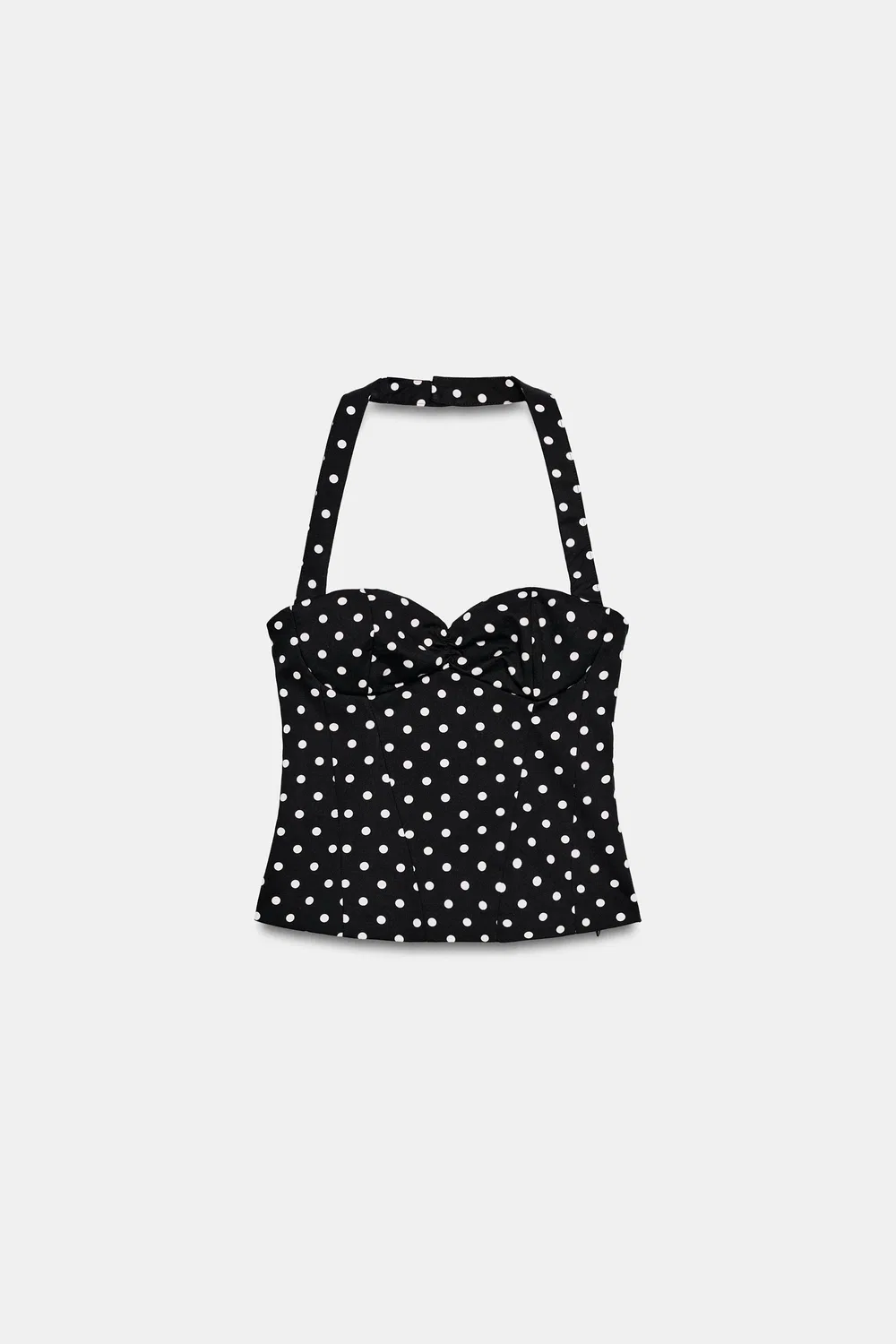 Топ с воротником-халтером и вырезом в форме сердечка в горошек ZARA, Black/White — фото 4