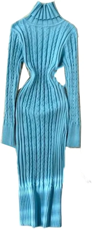 Женское платье миди с разрезом O Neck, Blue