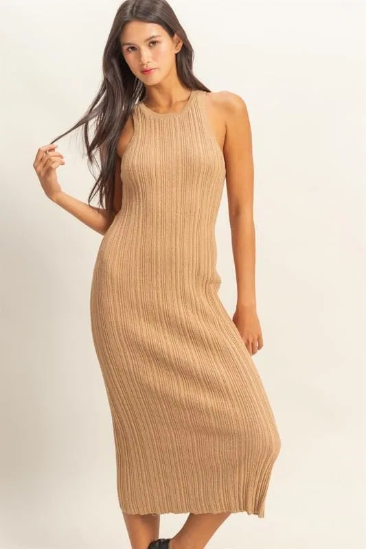 Женское облегающее платье с круглым вырезом Ribbed Knit, Dark Taupe — фото 4