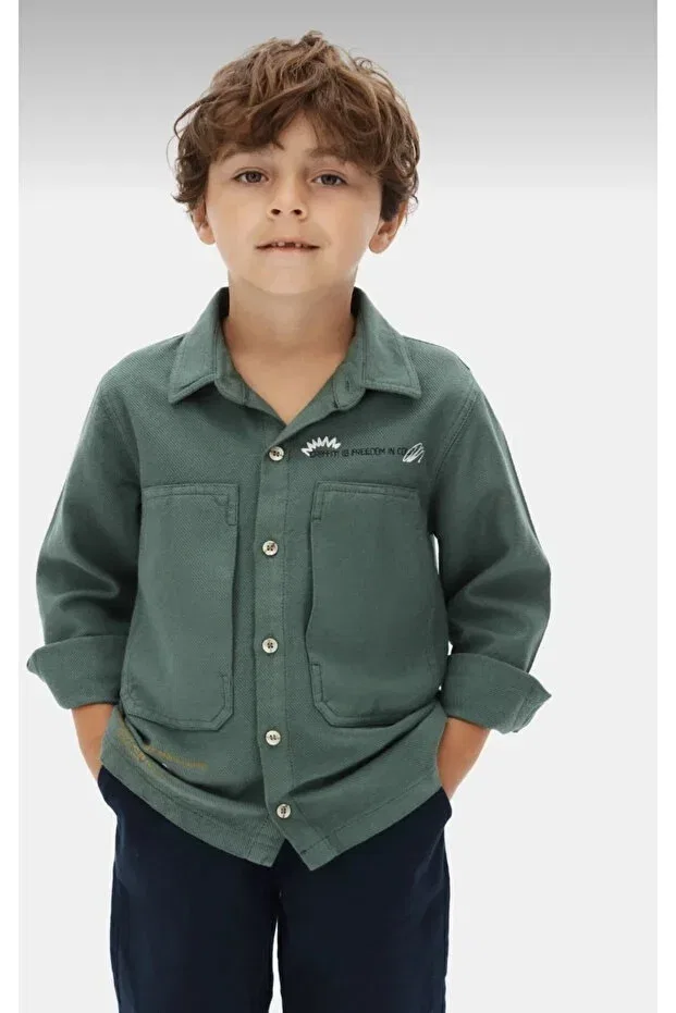 Детская рубашка для мальчиков с принтом Nk Kids, Khaki Green — фото 3