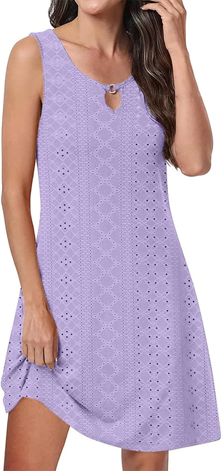Женское летнее платье мини с вышивкой и вырезами, Purple