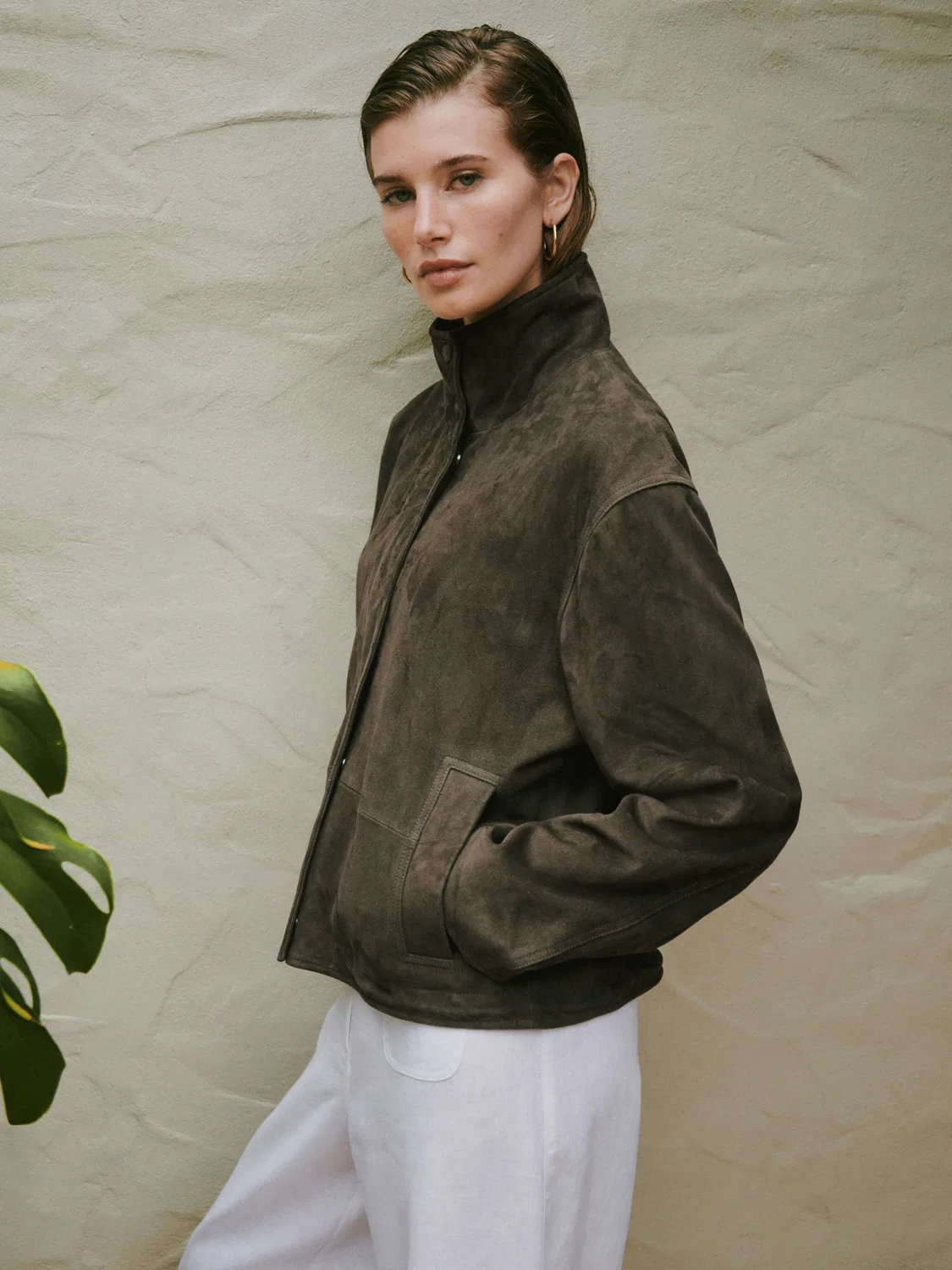 Куртка с воротником-воронкой, Premium Real Suede Next, оливково-зеленый