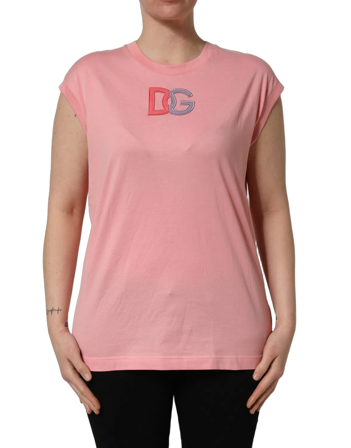 Женская хлопковая футболка без рукавов с логотипом DG Logo Dolce & Gabbana, Pink — фото 3
