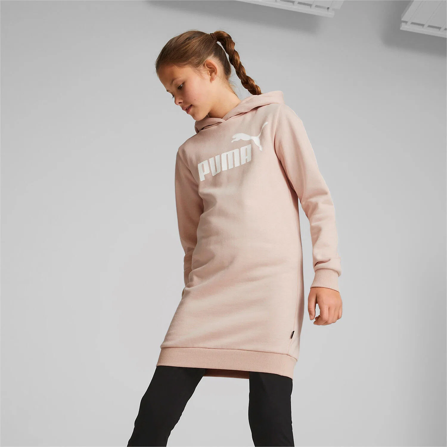 Детское платье из футера Essentials Logo Hooded Dress Puma, Quarzrosa — фото 3