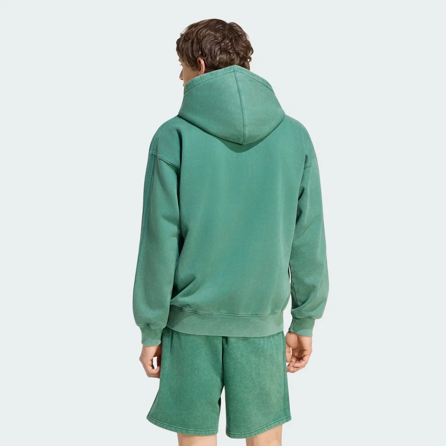 Мужское худи на молнии с капюшоном свободного кроя Trefoil Essentials Washed Adidas Originals, темно-зеленый — фото 2