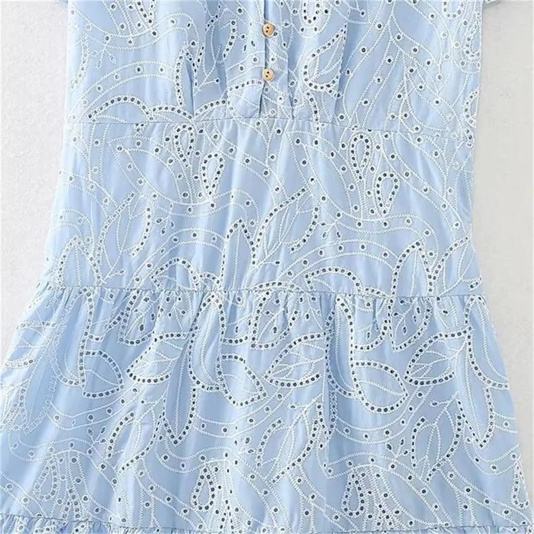 Женское летнее платье A-силуэта с вышивкой, Lightblue — фото 4