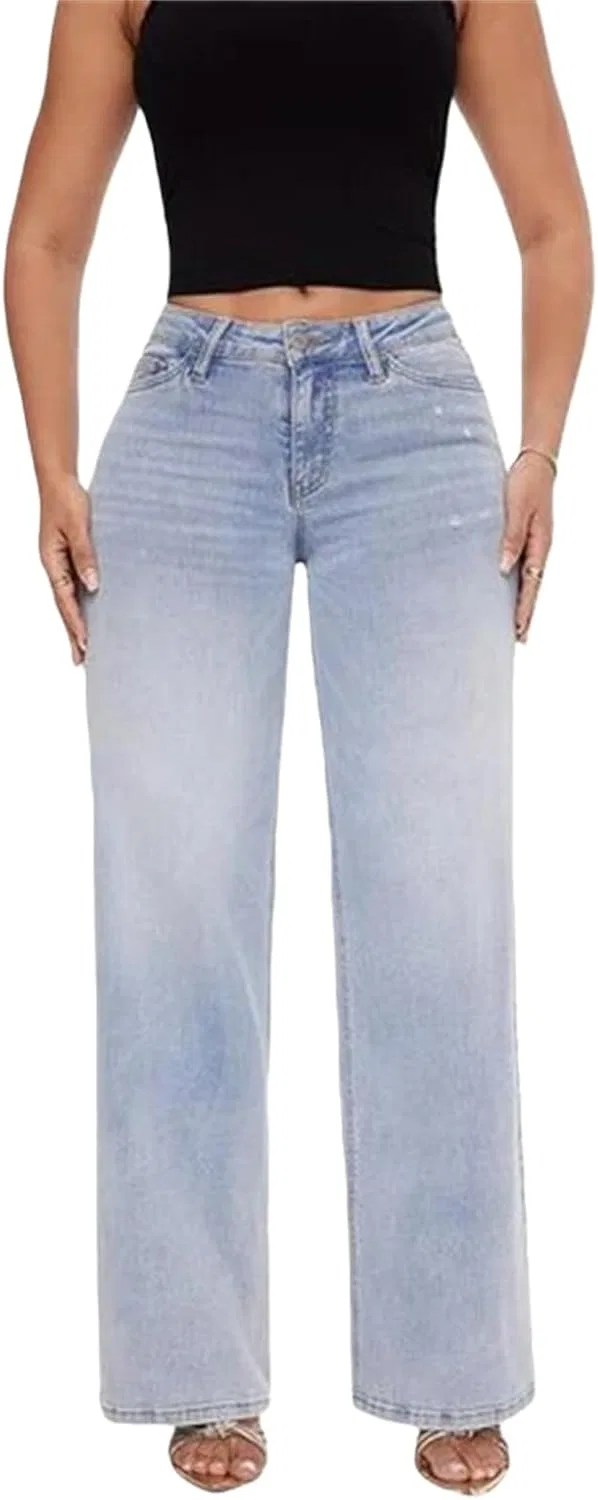 Женские джинсы прямого кроя с высокой посадкой, Vintage Wash, светло-синий