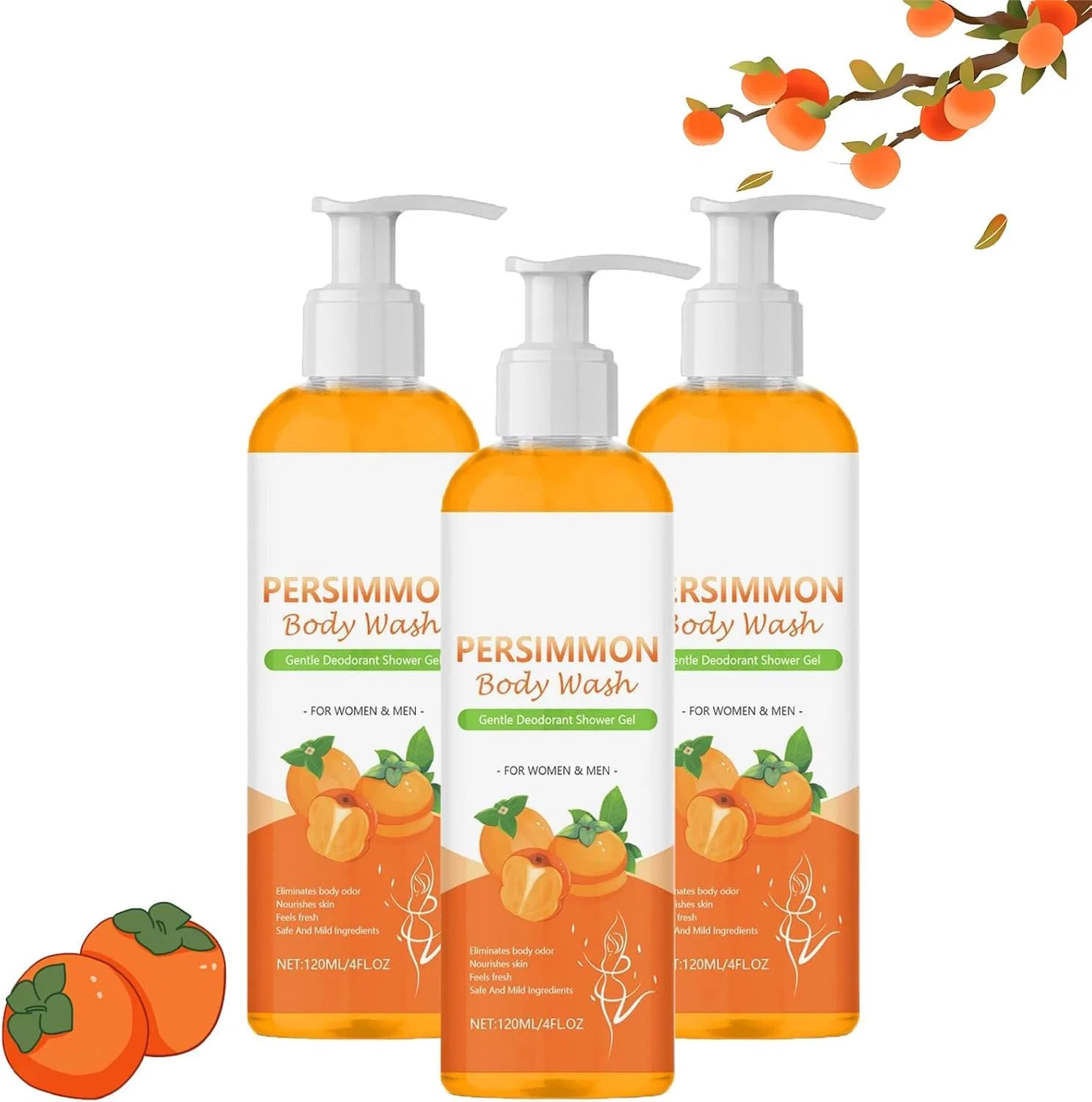 Гель для душа Persimmon Body Wash, Generisch, 3 шт. по 120 мл, Sweet Orange Scent, 3 pieces